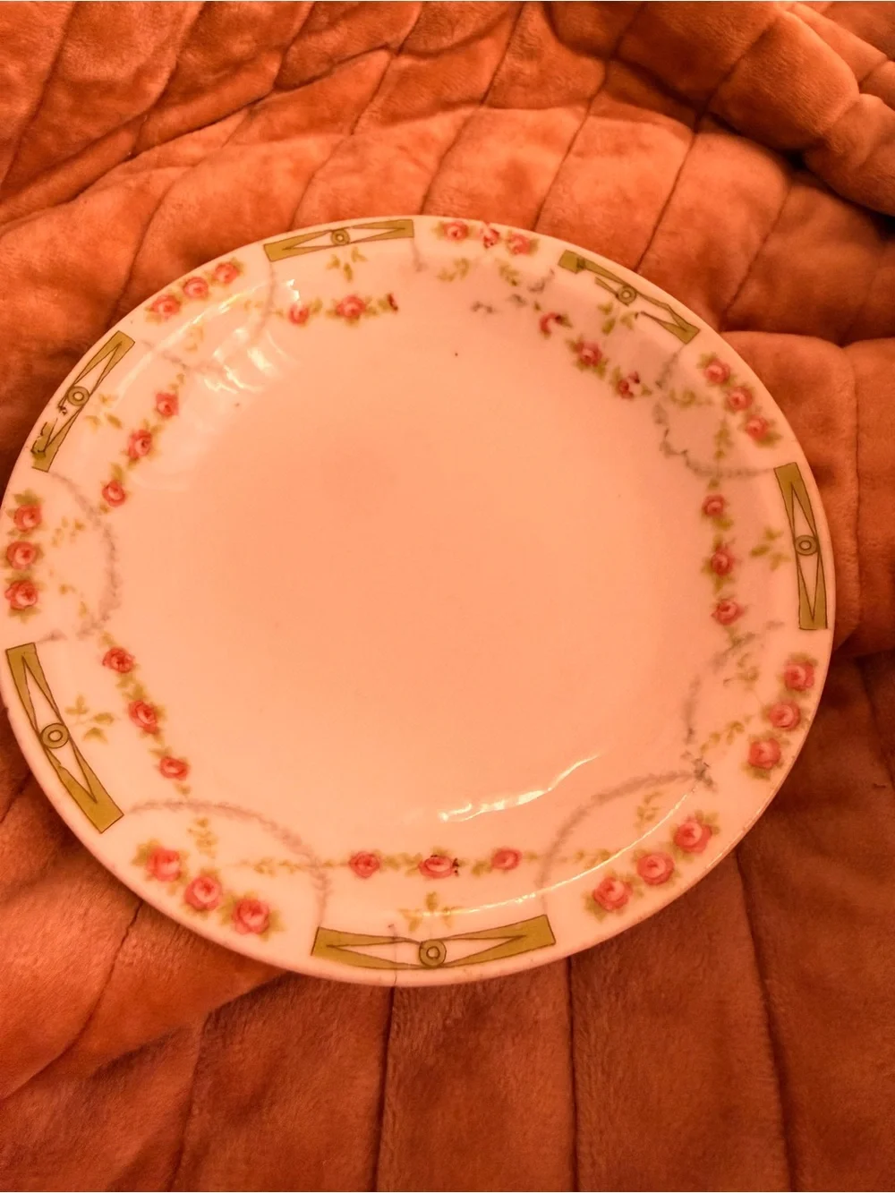 Antique Imperial Crown Carlsbad Austria Porcelain Bowls -2 Pink Roses c 1900